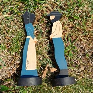 Vintage handmade folk art wood Amish couple, Rustic Amish decor,